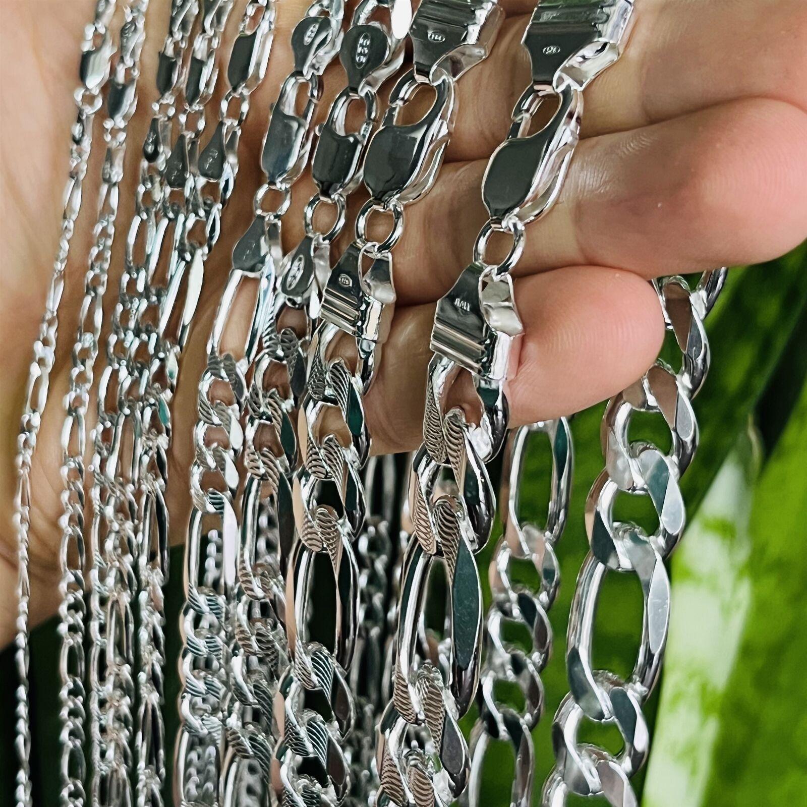 Cadena Para Hombre y Mujer de Plata 925 de Ley Esterlina Figaro Italiana Corte De Diamante - Jewelry Store by Erik Rayo