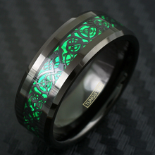 Load image into Gallery viewer, Wedding Band Ring for Men Black Tungsten Carbide Men&#39;s Ring Green Celtic Dragon
