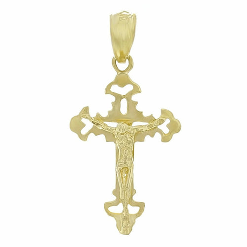 14k Yellow Gold Solid Jesus Crucifix Cross Pendant Religious Charm 1.25" 1.2g - Jewelry Store by Erik Rayo