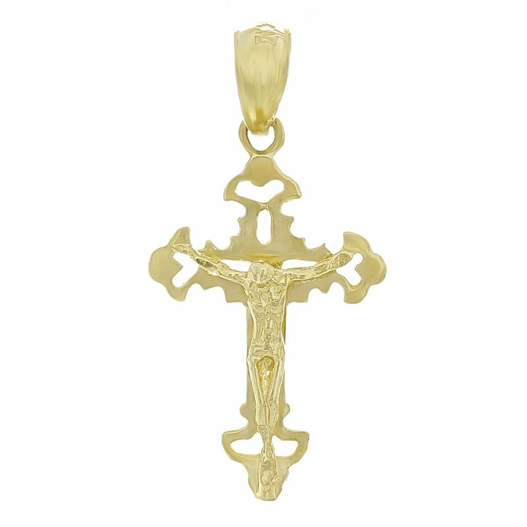 14k Yellow Gold Solid Jesus Crucifix Cross Pendant Religious Charm 1.25