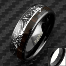Load image into Gallery viewer, Black Meteorite Wedding Band Ring for Men Tungsten Koa Wood and Arrow
