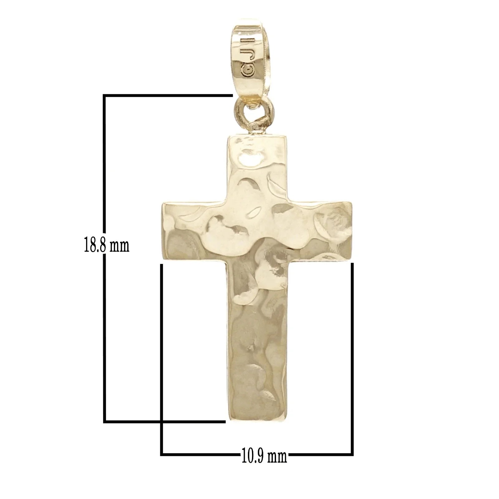 14k Yellow Gold Solid Hammered Metal: Texture Puffed Cross Charm Pendant 1.3grams - Jewelry Store by Erik Rayo