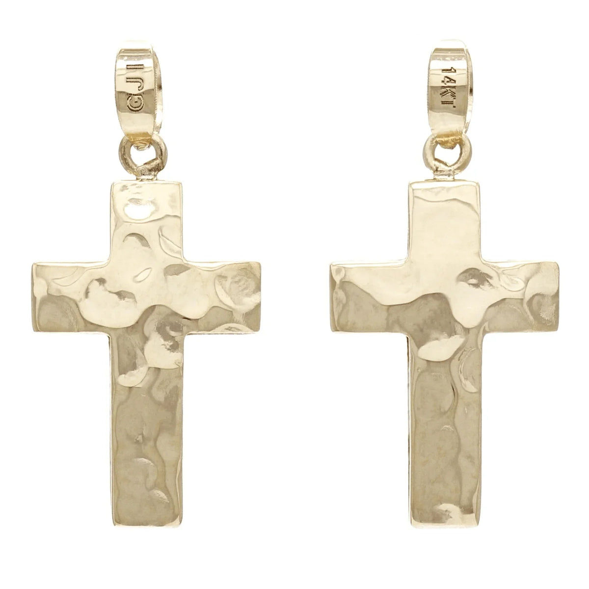 14k Yellow Gold Solid Hammered Metal: Texture Puffed Cross Charm Pendant 1.3grams - Jewelry Store by Erik Rayo