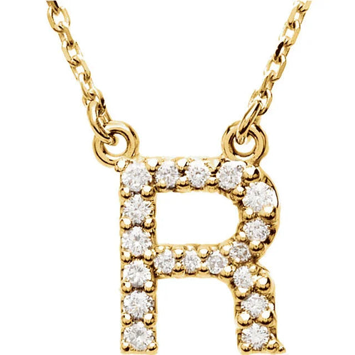 14k Yellow White or Rose Gold Diamond Initial Letter R Pendant Necklace 18" - Jewelry Store by Erik Rayo
