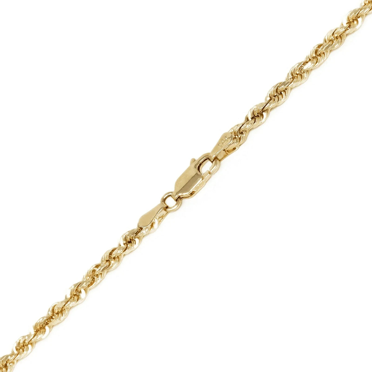 14k Yellow Gold Solid Diamond Cut Rope Chain Necklace 18" 3mm 14 grams - Jewelry Store by Erik Rayo