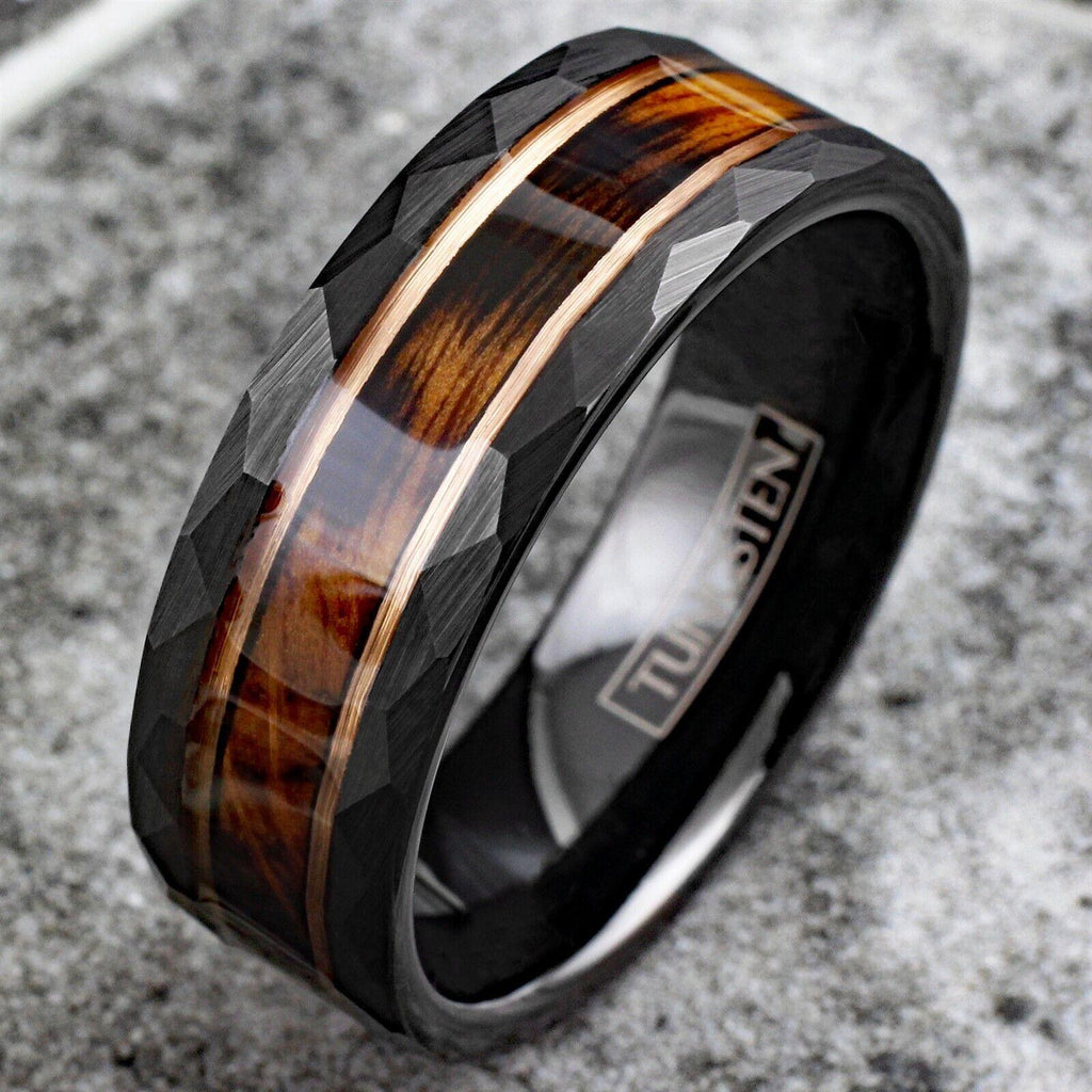 Men's Wedding Band Ring - Charred Whiskey Barrel Rose Gold Plated - Wedding Rings for Men and Women - Jewelry Store by Erik Rayo