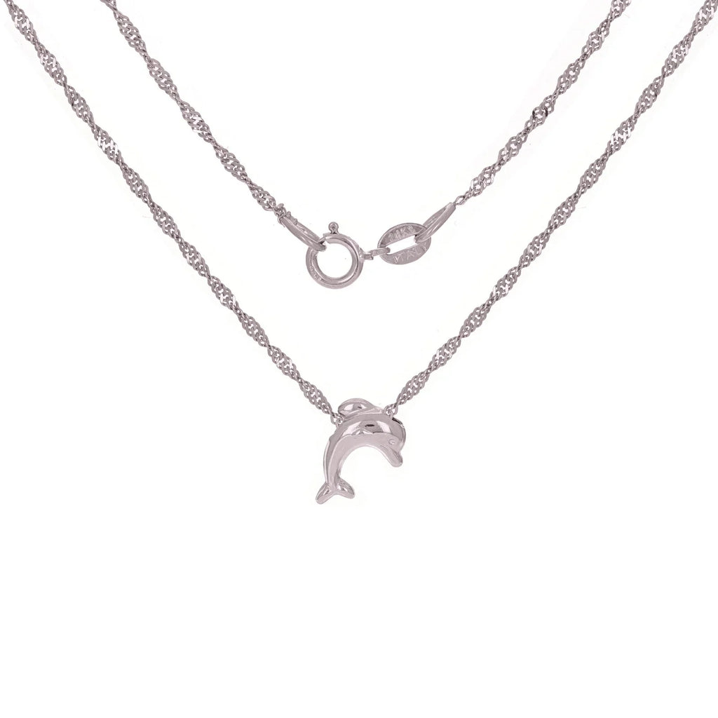 Italian 14k White Gold Dolphin Charm Singapore Chain Necklace 16" 1.4 grams - Jewelry Store by Erik Rayo