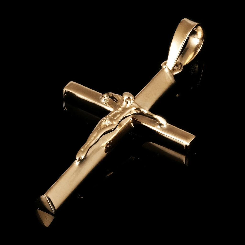 Italian 14k Yellow Gold Hollow 3D Crucifix Cross Charm Pendant 1.4" 1.1 grams - Jewelry Store by Erik Rayo