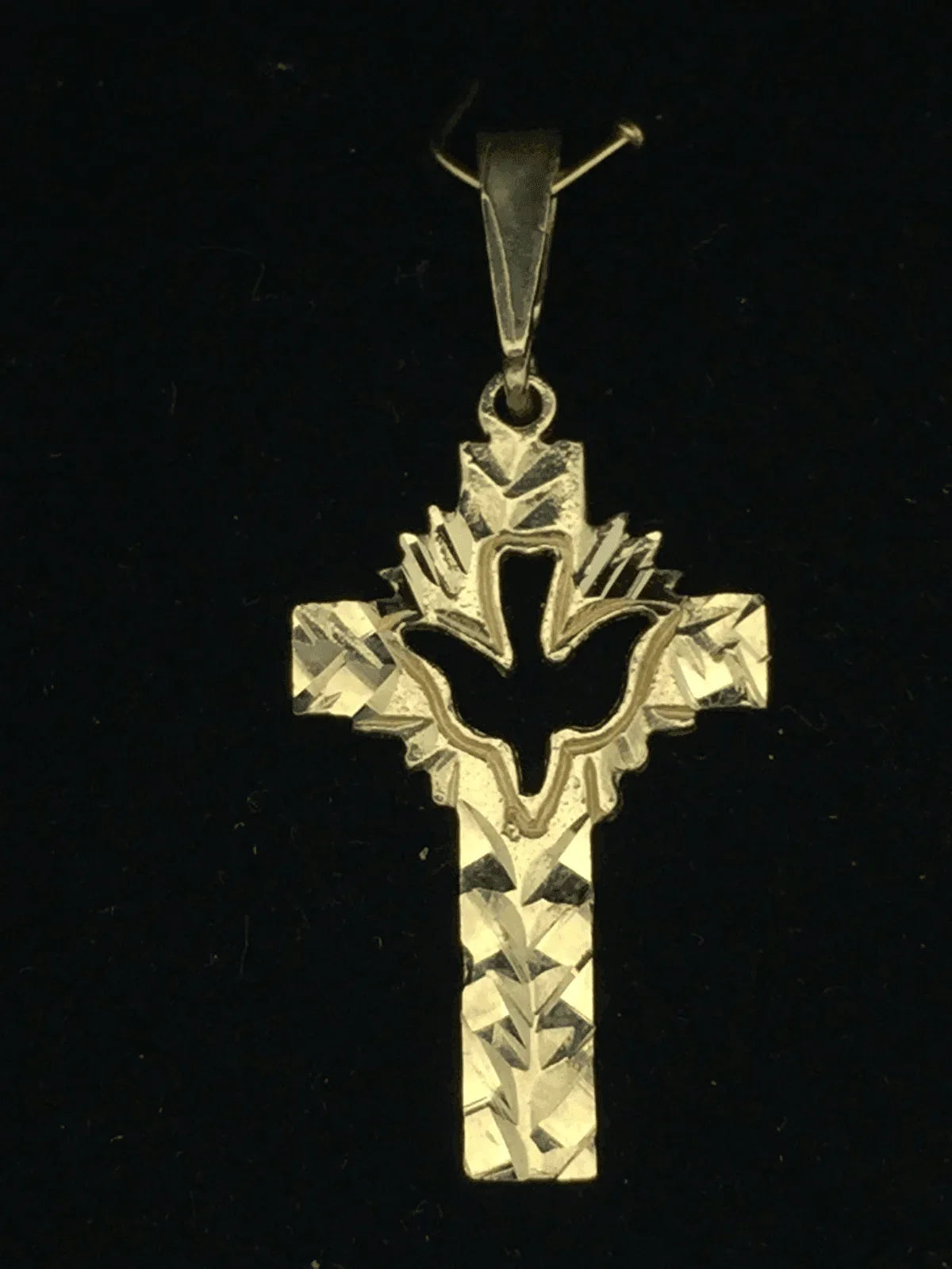 14k Yellow Gold Solid Religious Dove Cross Charm Pendant 1.3" 1.5 grams - Jewelry Store by Erik Rayo