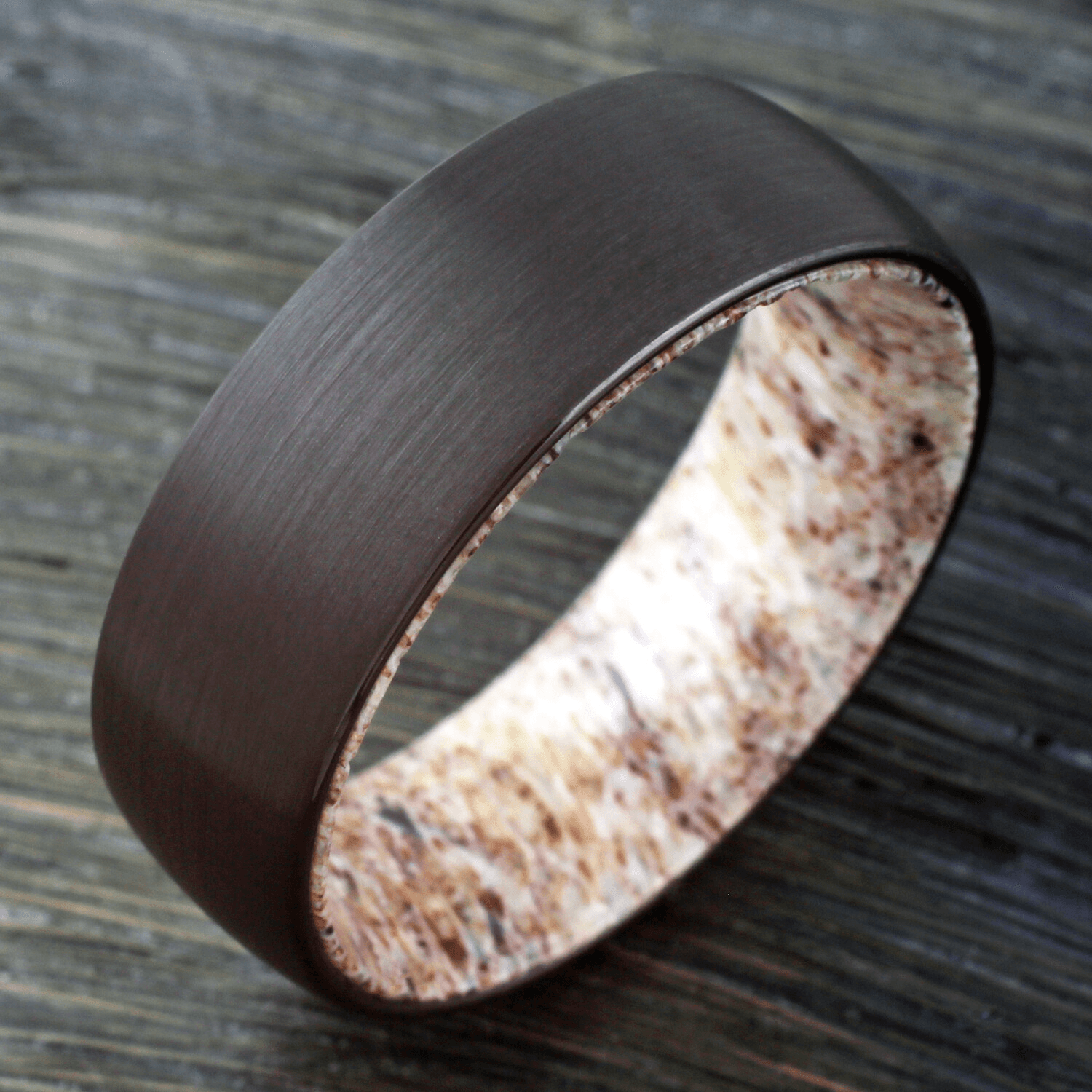 Wedding Band Ring for Men Black Tungsten Carbide Deer Antler Inside Wedding Band Ring - Jewelry Store by Erik Rayo