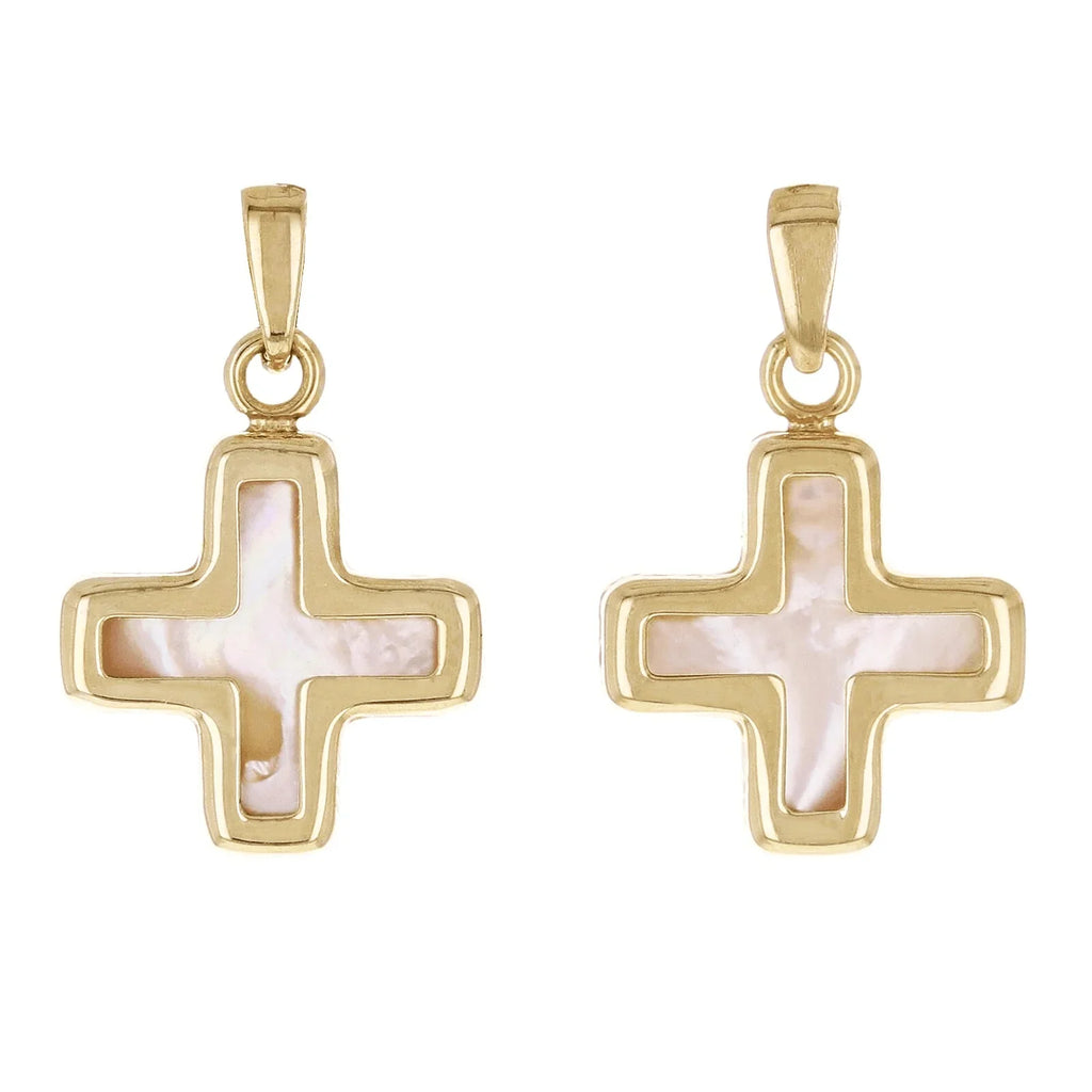 Italian 14k Yellow Gold Mother of Pearl Cross Charm Pendant 18.9mm x 11.9mm 0.8g - Jewelry Store by Erik Rayo