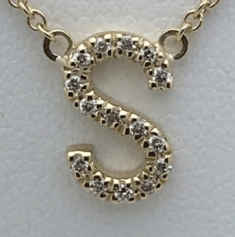 14k Yellow White or Rose Gold Diamond Initial Letter S Pendant Necklace 18" - Jewelry Store by Erik Rayo