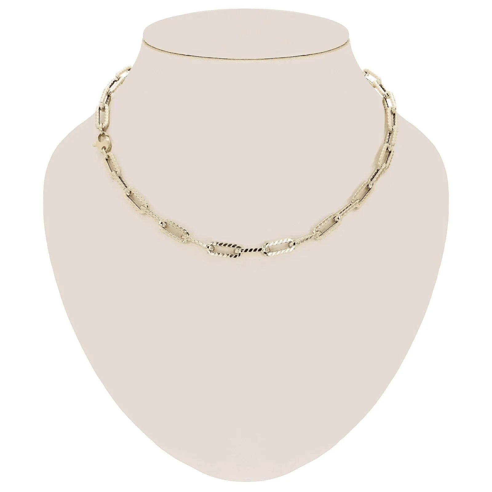 Italian 14k Yellow Gold Hollow Textured Paper Clip Link Necklace 17.8" 6.6mm - Jewelry Store by Erik Rayo