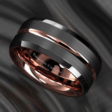 Load image into Gallery viewer, Men&#39;s Black Brushed Rose Gold Wedding Band Ring - Men&#39;s Wedding Rings - Women&#39;s Wedding Rings
