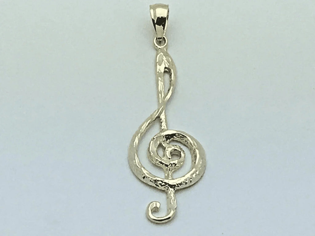 14k Yellow Gold Solid Treble Clef Music Note Charm Pendant 1.65" 1.8 grams - Jewelry Store by Erik Rayo