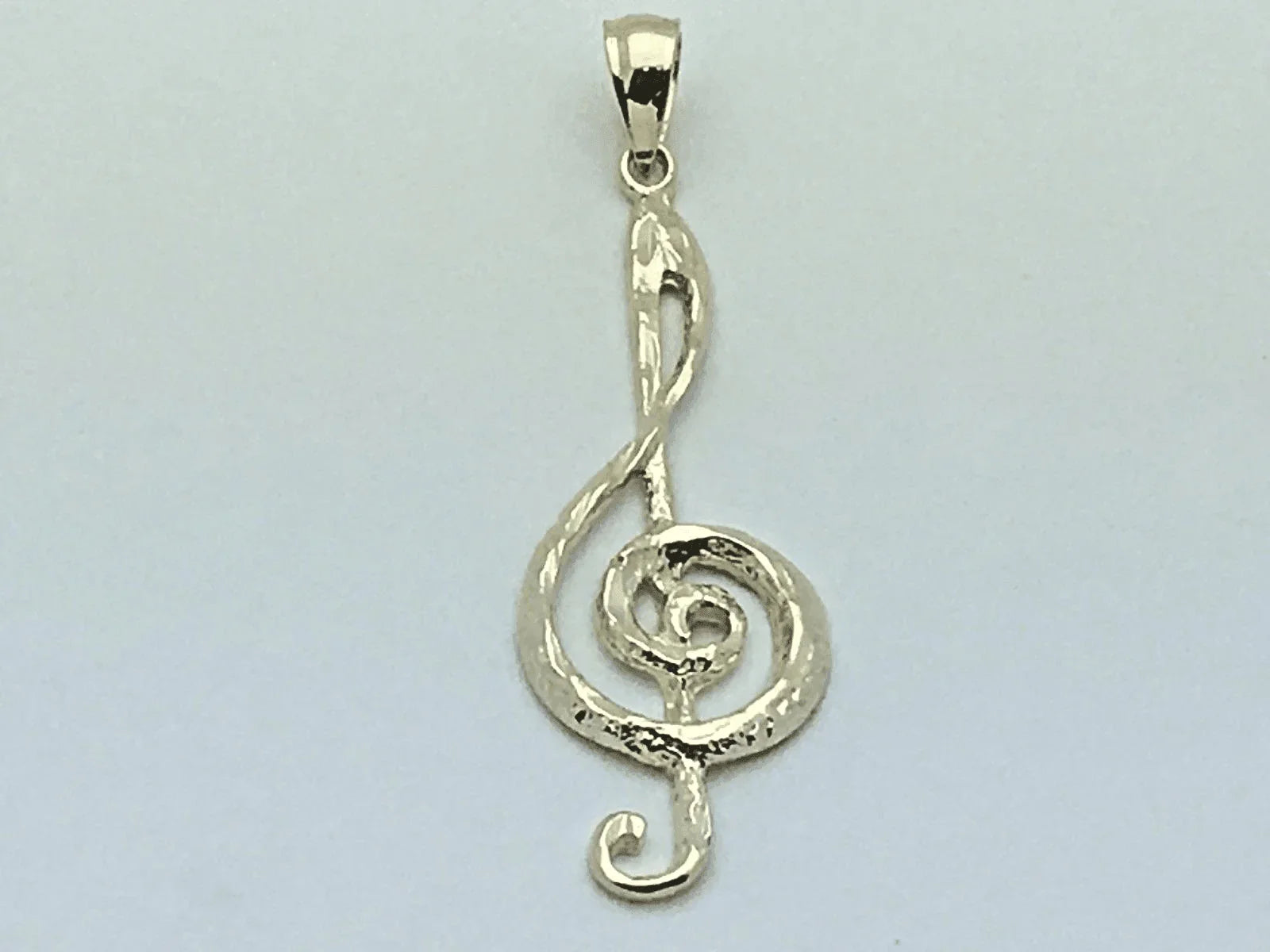 14k Yellow Gold Solid Treble Clef Music Note Charm Pendant 1.65" 1.8 grams - Jewelry Store by Erik Rayo
