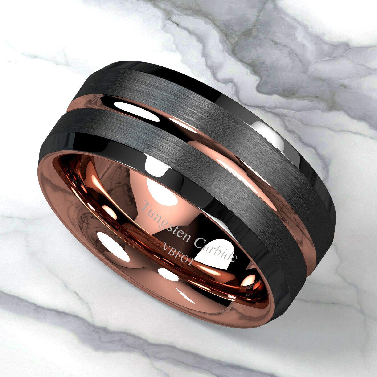 Men’s Black Brushed Rose Gold Wedding Band Ring - Classic Wedding Rings for Men & Women - Jewelry Store by Erik Rayo