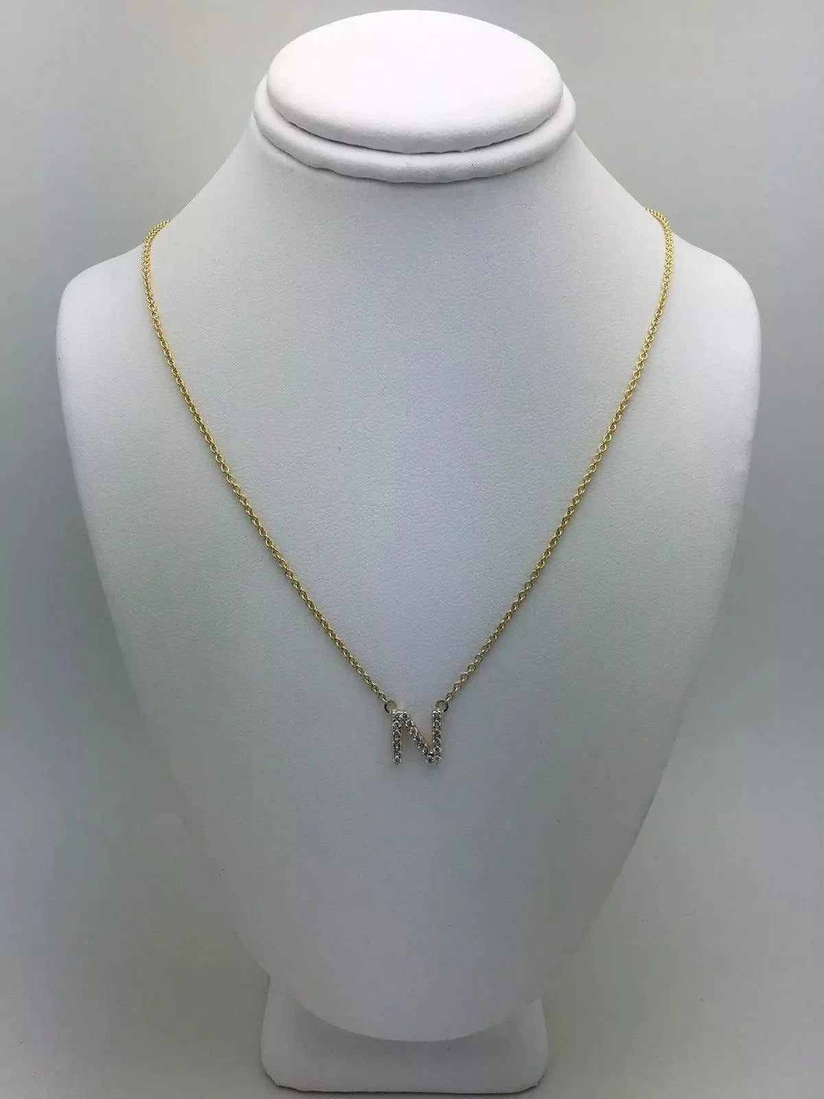 14k Yellow White or Rose Gold Diamond Initial Letter N Pendant Necklace 18" - Jewelry Store by Erik Rayo