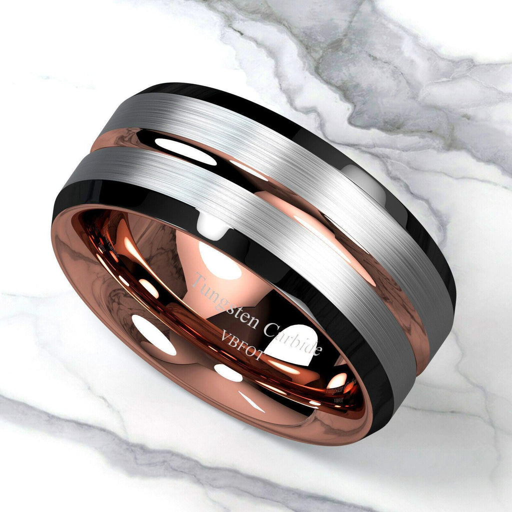 Men’s Wedding Band Rings | Silver Brushed Rose Gold - Unique Wedding Rings for Men & Women - Jewelry Store by Erik Rayo