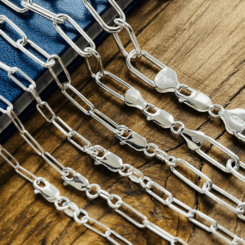 925 Silver Paper Clip Chain for Men and Women Real Solid Italian 925 Sterling Silver Necklaces - Jewelry Store by Erik Rayo