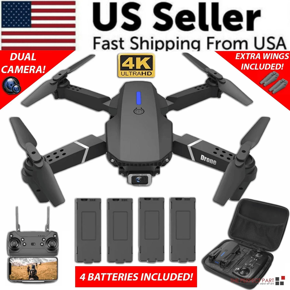 2024 New RC Drone With 4K HD Dual Camera WiFi FPV Foldable Quadcopter +4 Battery - Jewelry Store by Erik Rayo