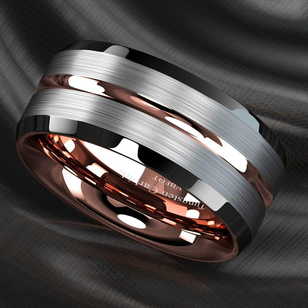 Men’s Wedding Band Rings | Silver Brushed Rose Gold - Unique Wedding Rings for Men & Women - Jewelry Store by Erik Rayo