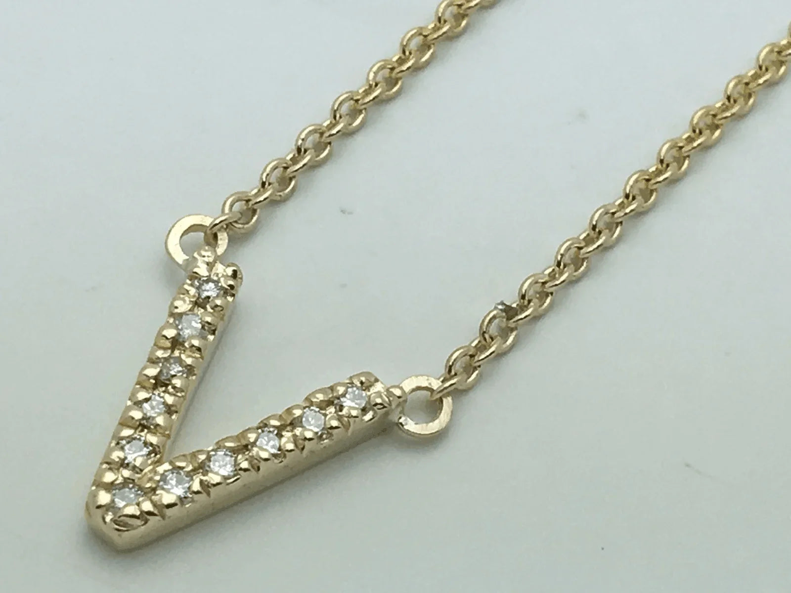 14k Yellow White or Rose Gold Diamond Initial Letter V Pendant Necklace 18" - Jewelry Store by Erik Rayo