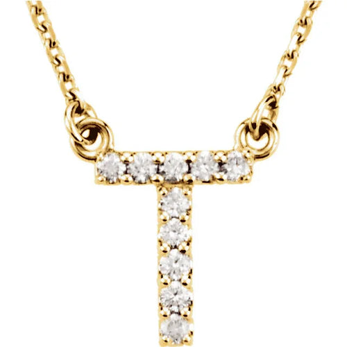14k Yellow White or Rose Gold Diamond Initial Letter T Pendant Necklace 18" - Jewelry Store by Erik Rayo