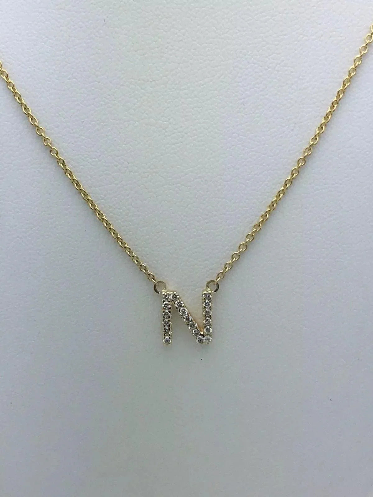 14k Yellow White or Rose Gold Diamond Initial Letter N Pendant Necklace 18" - Jewelry Store by Erik Rayo