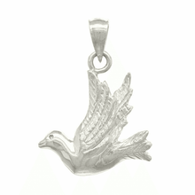 Load image into Gallery viewer, 14k Yellow White or Rose Gold Flying Dove Bird Charm Pendant
