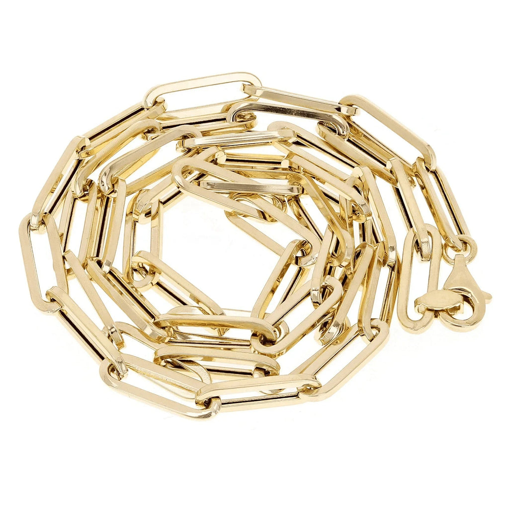 Italian 14k Yellow Gold Hollow Paper Clip Chain Necklace 18" 4.3mm 6.2 grams - Jewelry Store by Erik Rayo