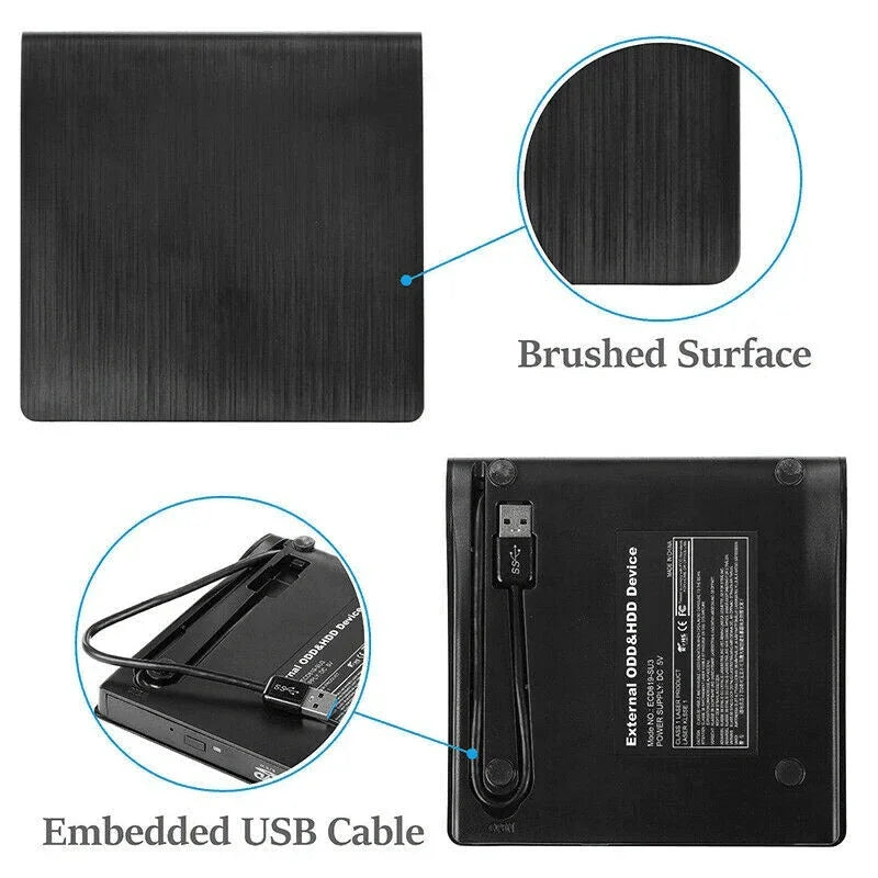 Slim External CD DVD RW Drive USB 3.0 Writer Burner Player Black For Laptop PC - Jewelry Store by Erik Rayo