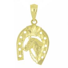 Load image into Gallery viewer, 14k Yellow Gold Solid Horse Head Horse Shoe Charm Pendant 1.3 grams
