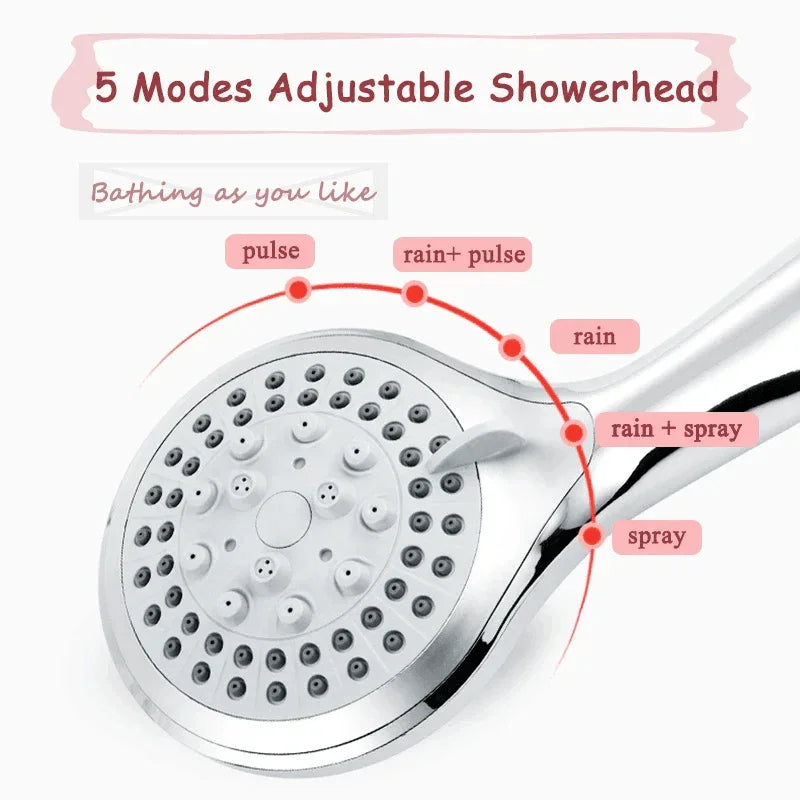 High Pressure Shower Head 5 Settings Handheld Shower Heads Spray With 5 FT Hose - Jewelry Store by Erik Rayo