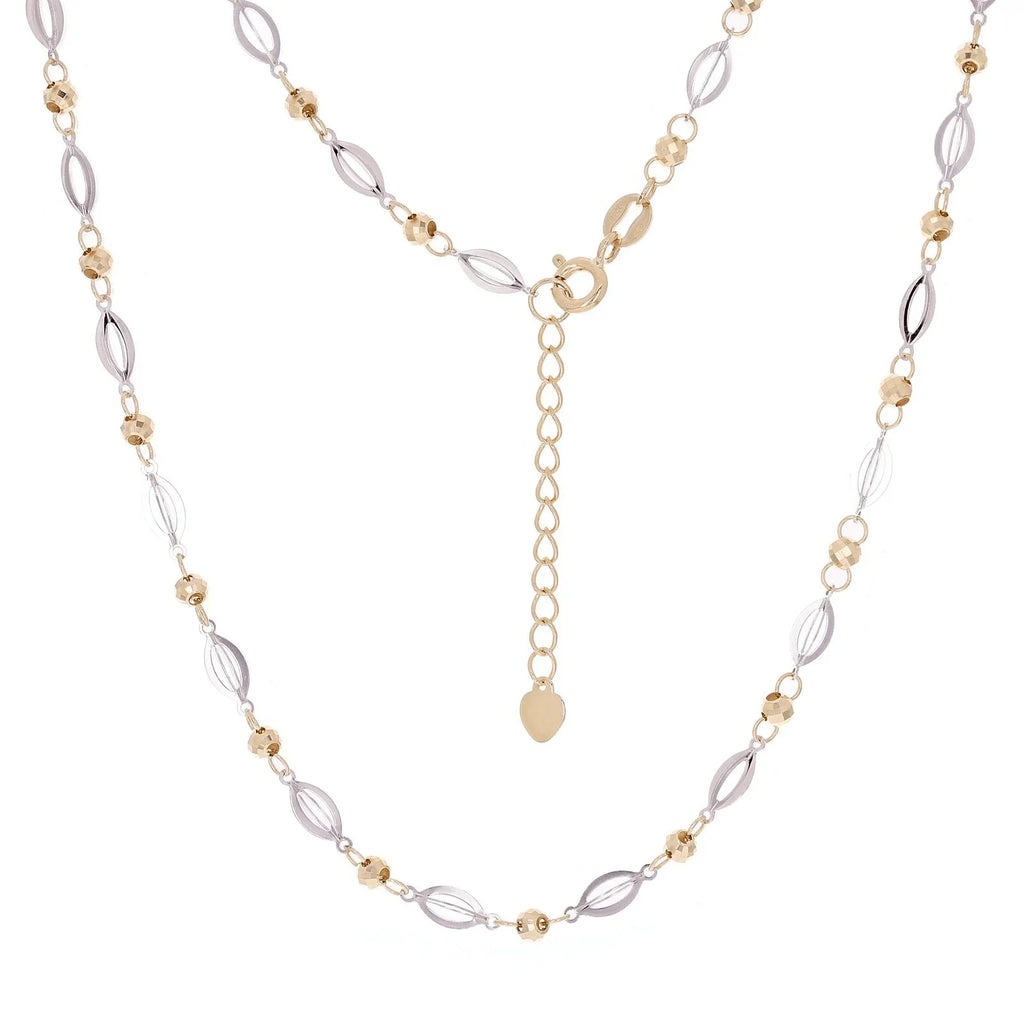 Italian 14k Two Tone Gold 3D Oval & Ball Beads Necklace Adj.16.5-17.5" 4.5 grams - Jewelry Store by Erik Rayo