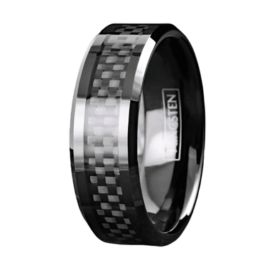 Men's Wedding Band Rings - Black Carbon Fiber Inlay - Wedding Rings for Men and Women