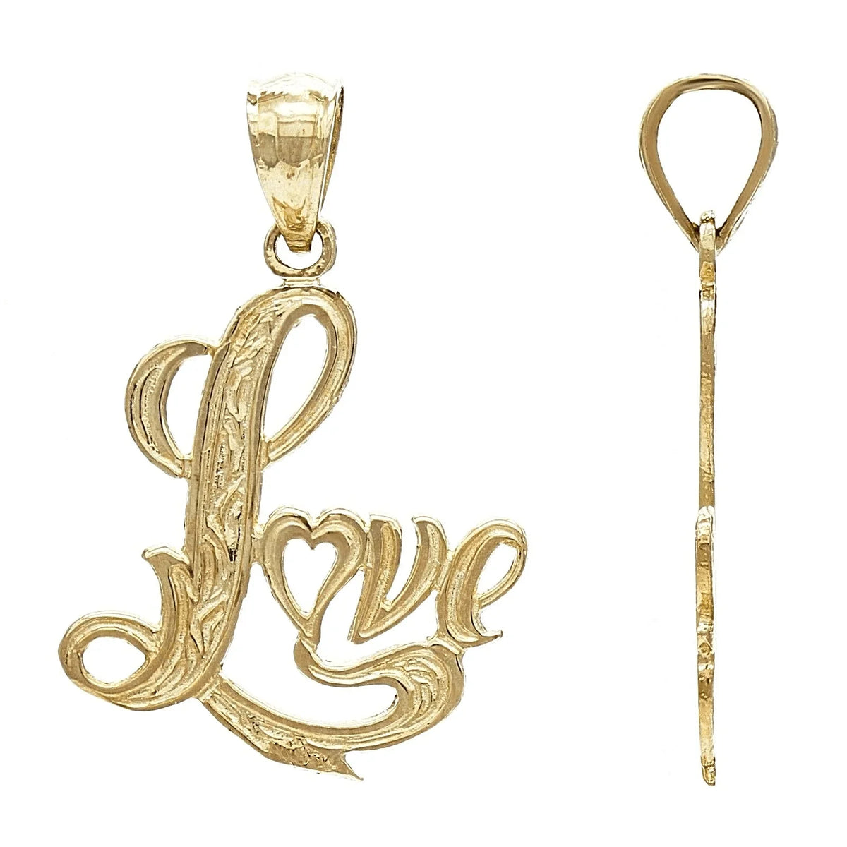 14k Yellow Gold Solid Filigree Love Charm Pendant 1.2 grams - Jewelry Store by Erik Rayo