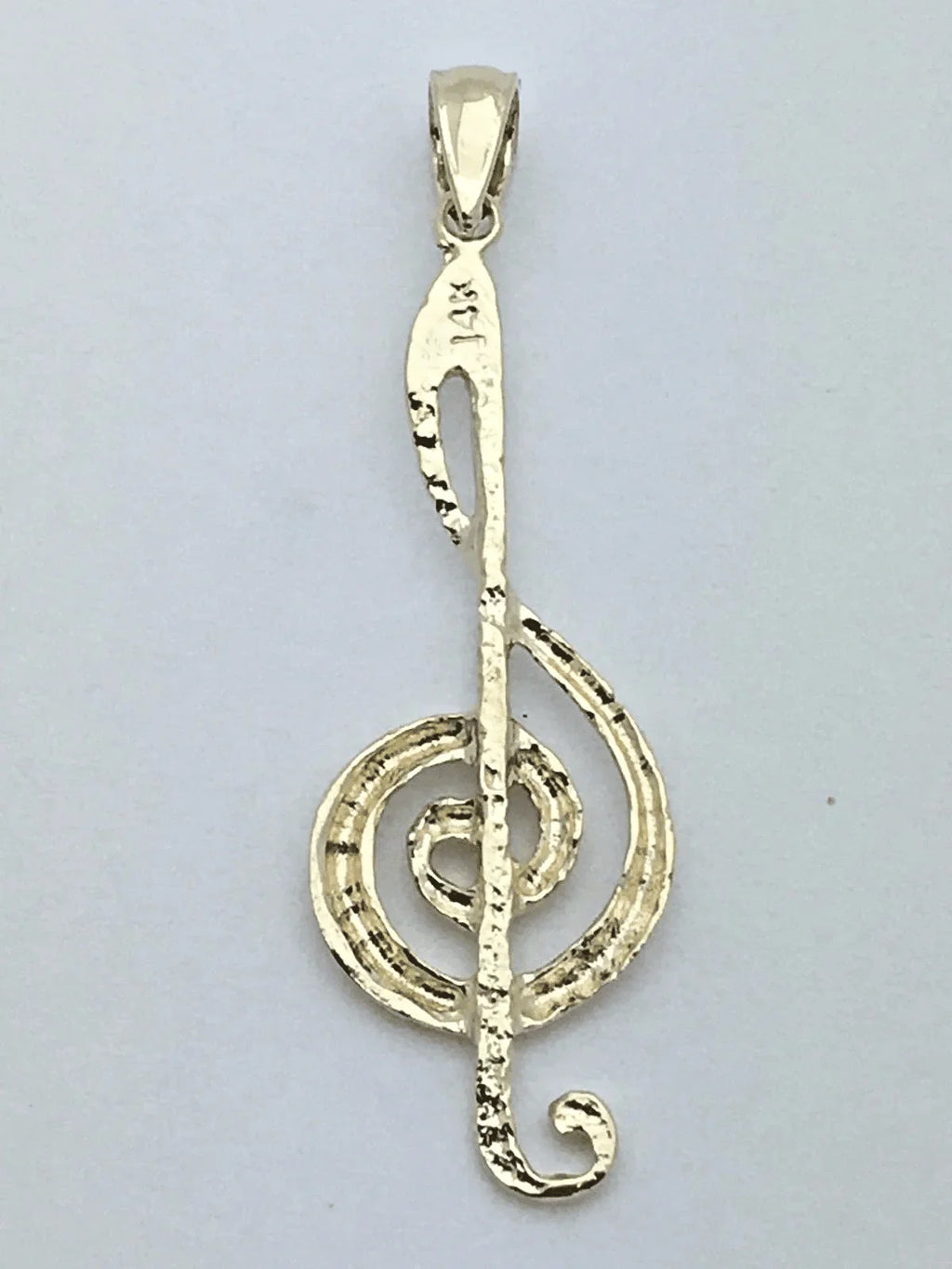 14k Yellow Gold Solid Treble Clef Music Note Charm Pendant 1.65" 1.8 grams - Jewelry Store by Erik Rayo