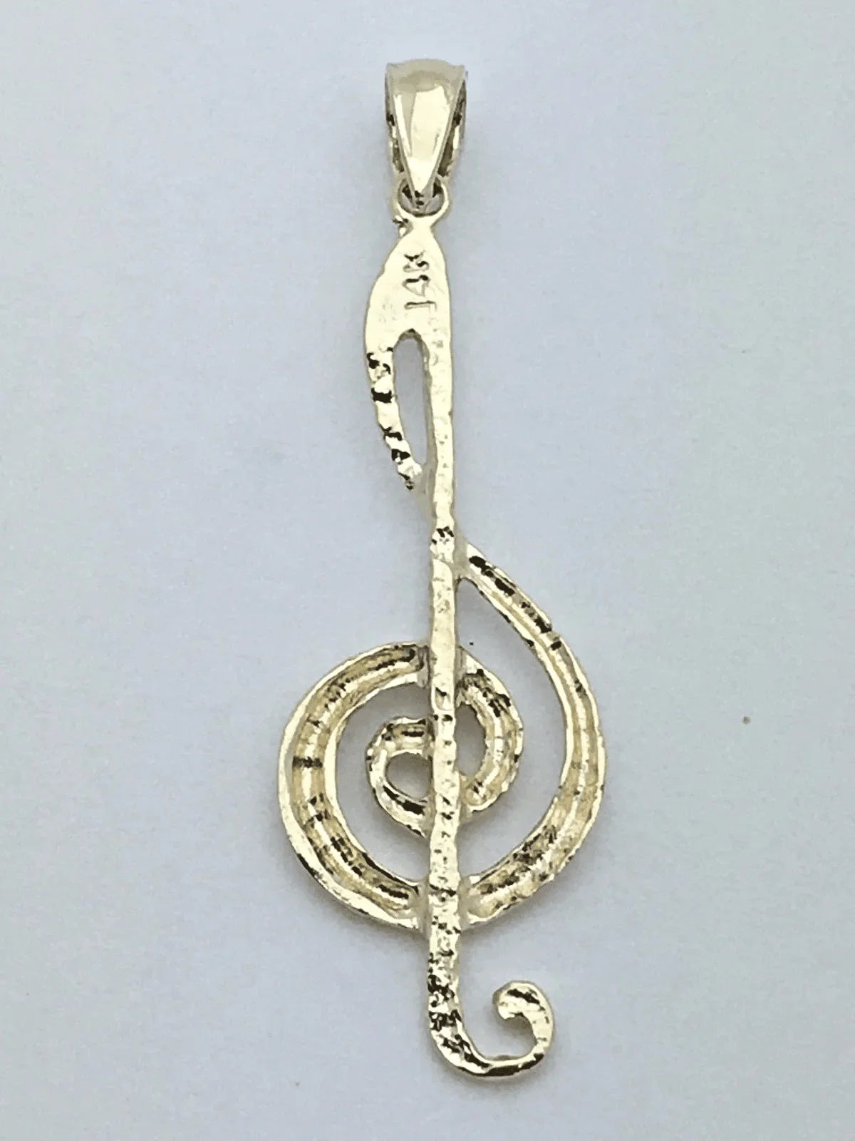 14k Yellow Gold Solid Treble Clef Music Note Charm Pendant 1.65" 1.8 grams - Jewelry Store by Erik Rayo