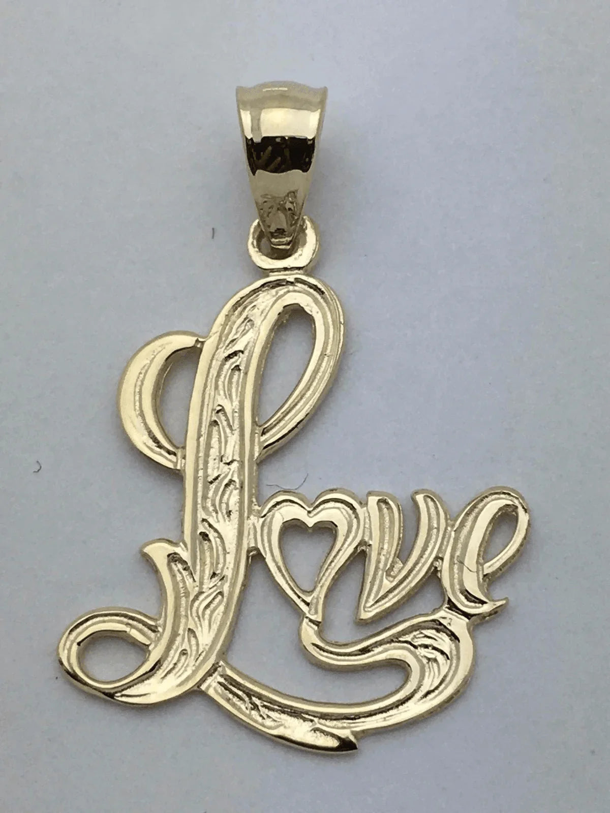 14k Yellow Gold Solid Filigree Love Charm Pendant 1.2 grams - Jewelry Store by Erik Rayo