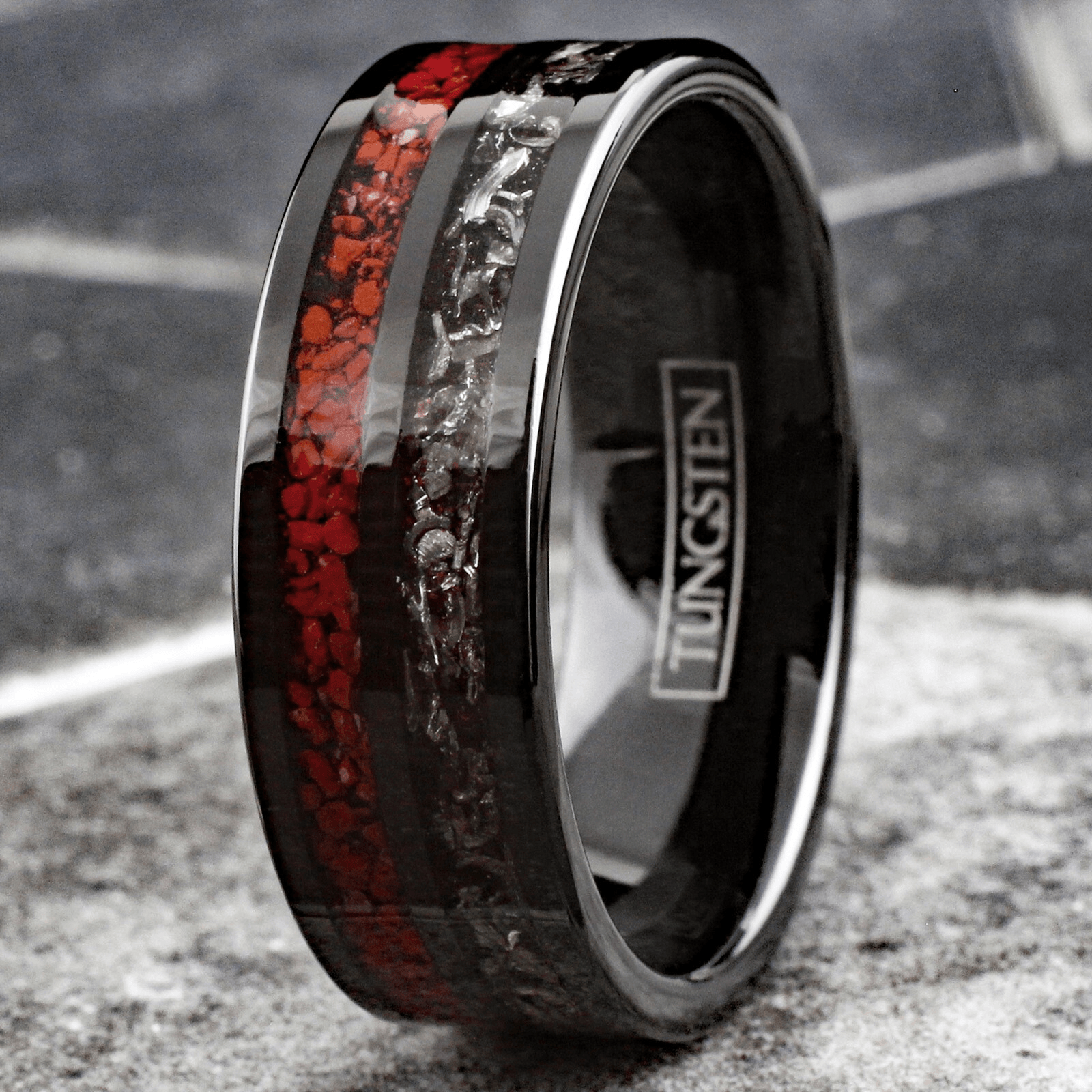 Wedding Band Ring for Men Black Tungsten Carbide Men's Ring Dinosaur Bone and Meteorite Wedding & Engagement