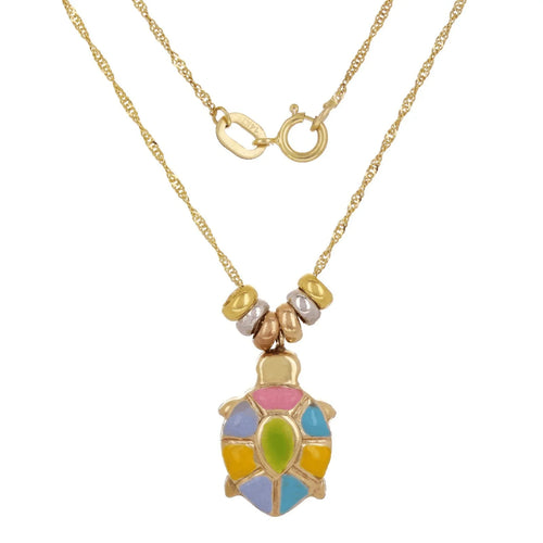 14k Tri Color Gold Enamel Turtle Charm Pendant with 16" Singapore Necklace - Jewelry Store by Erik Rayo