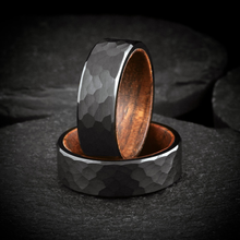 Load image into Gallery viewer, Wedding Band Ring Black Brushed Hammered Tungsten Carbide Ring with Rosewood
