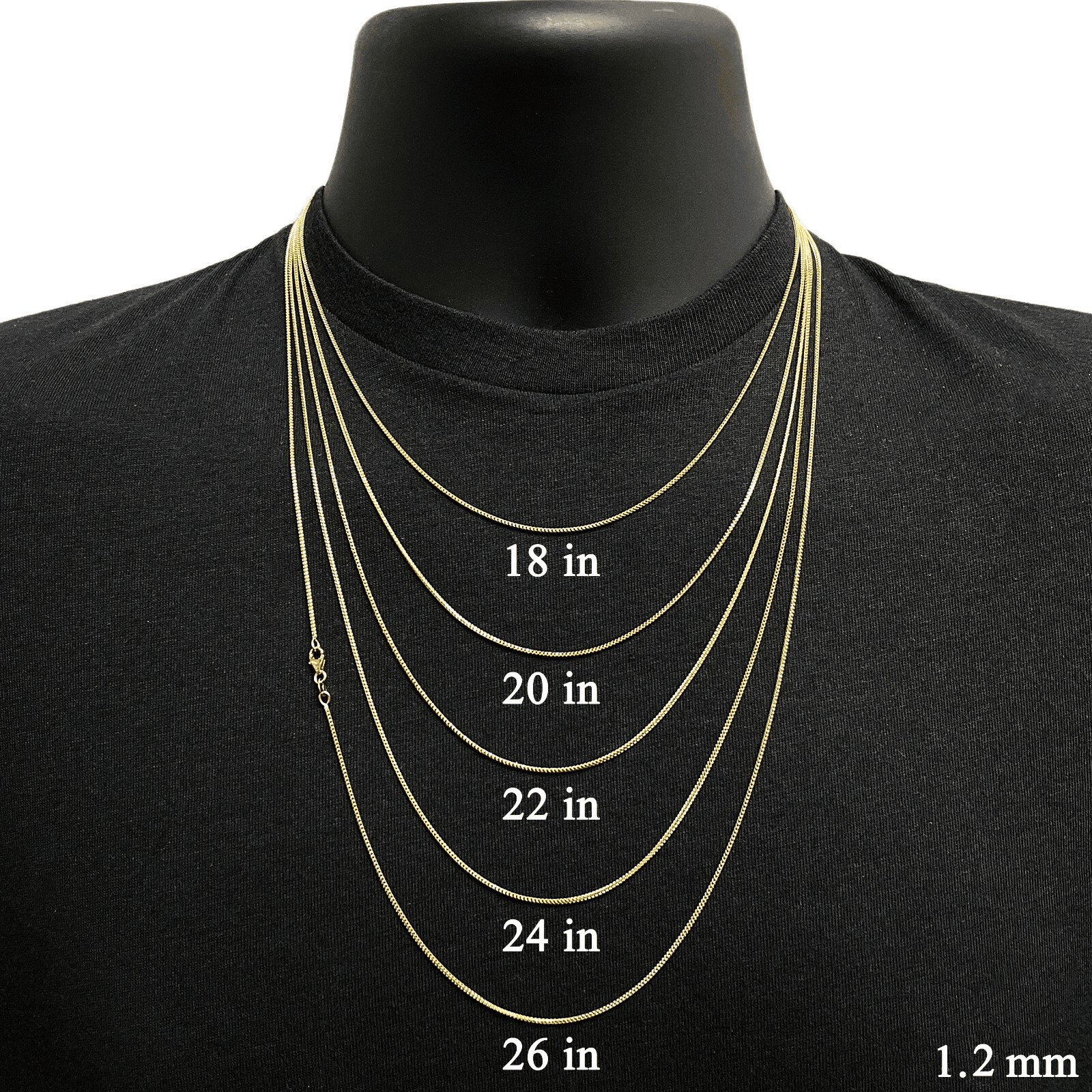Italian 14k Yellow Gold Solid Diamond Cut Franco Chain Necklace 18" 1.2mm 3.7g - Jewelry Store by Erik Rayo