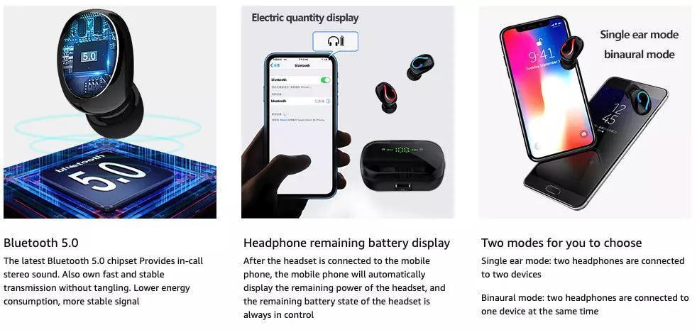 Bluetooth 5.1 Headset TWS Wireless Earphones Mini Earbuds Stereo Headphones IPX7 - Jewelry Store by Erik Rayo