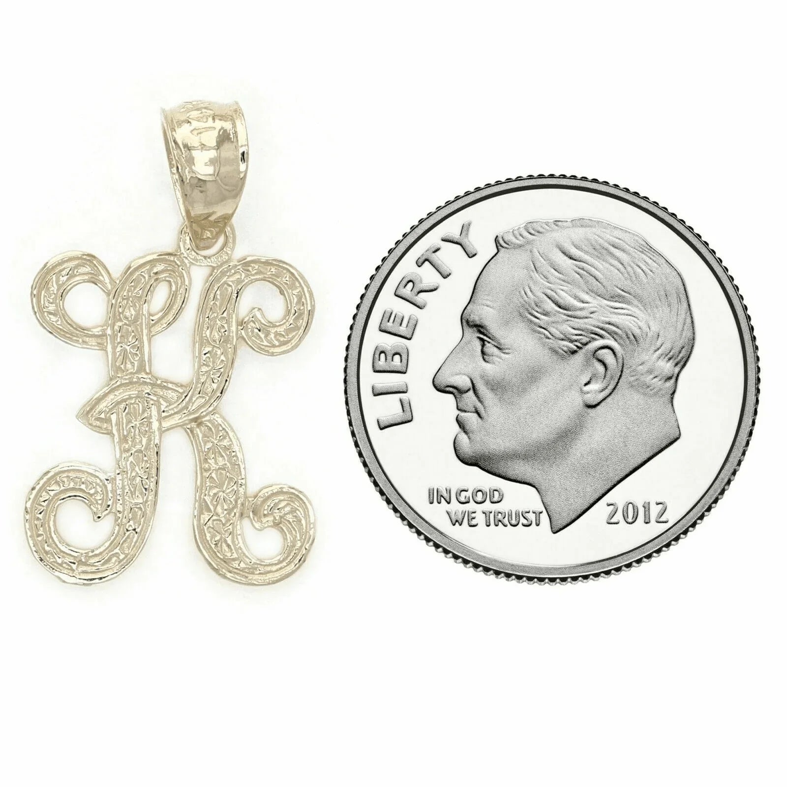 14k Yellow or White Gold Initial Letter K Alphabet A-Z Charm Pendant - Jewelry Store by Erik Rayo