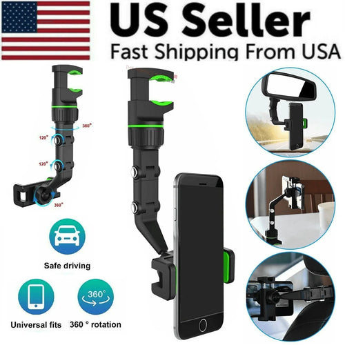 360° Car Rearview Mirror Rotation Adjustable Phone Holder Mount Multifunction - Jewelry Store by Erik Rayo