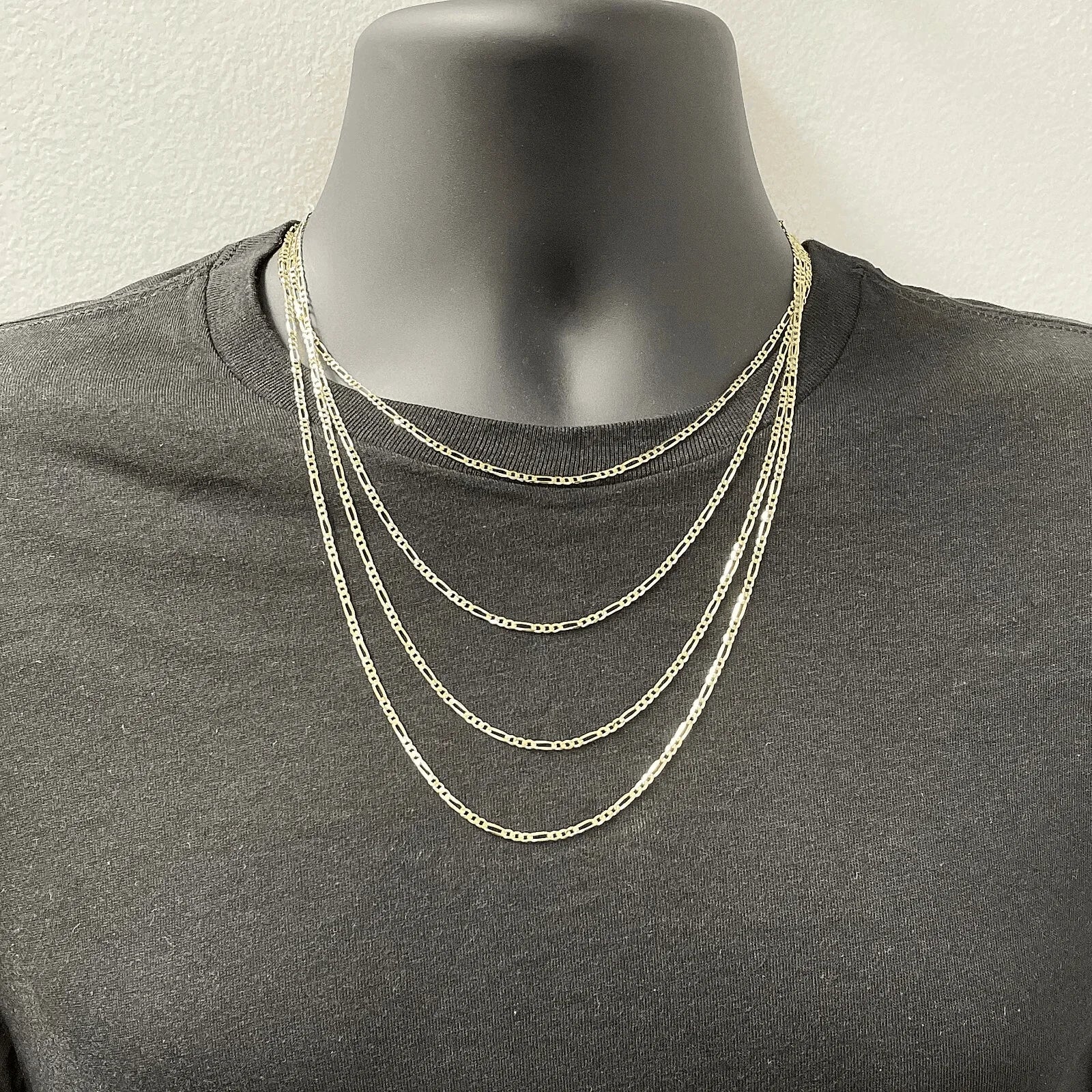 Italian 14k Yellow Gold Solid Figaro Chain Necklace 18" 2.3mm 4.3 grams - Jewelry Store by Erik Rayo