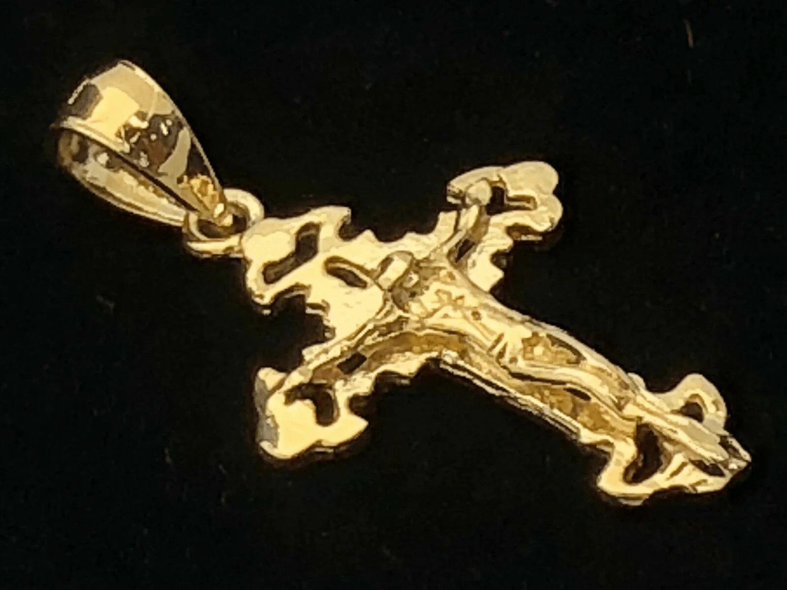 14k Yellow Gold Solid Jesus Crucifix Cross Pendant Religious Charm 1.25" 1.2g - Jewelry Store by Erik Rayo