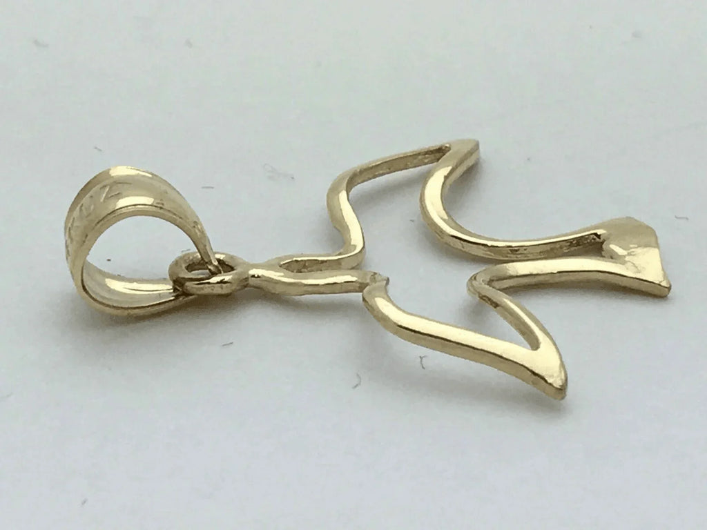 14k Yellow Gold Solid Outline Bird Peace Dove Charm Pendant 0.7 gram - Jewelry Store by Erik Rayo